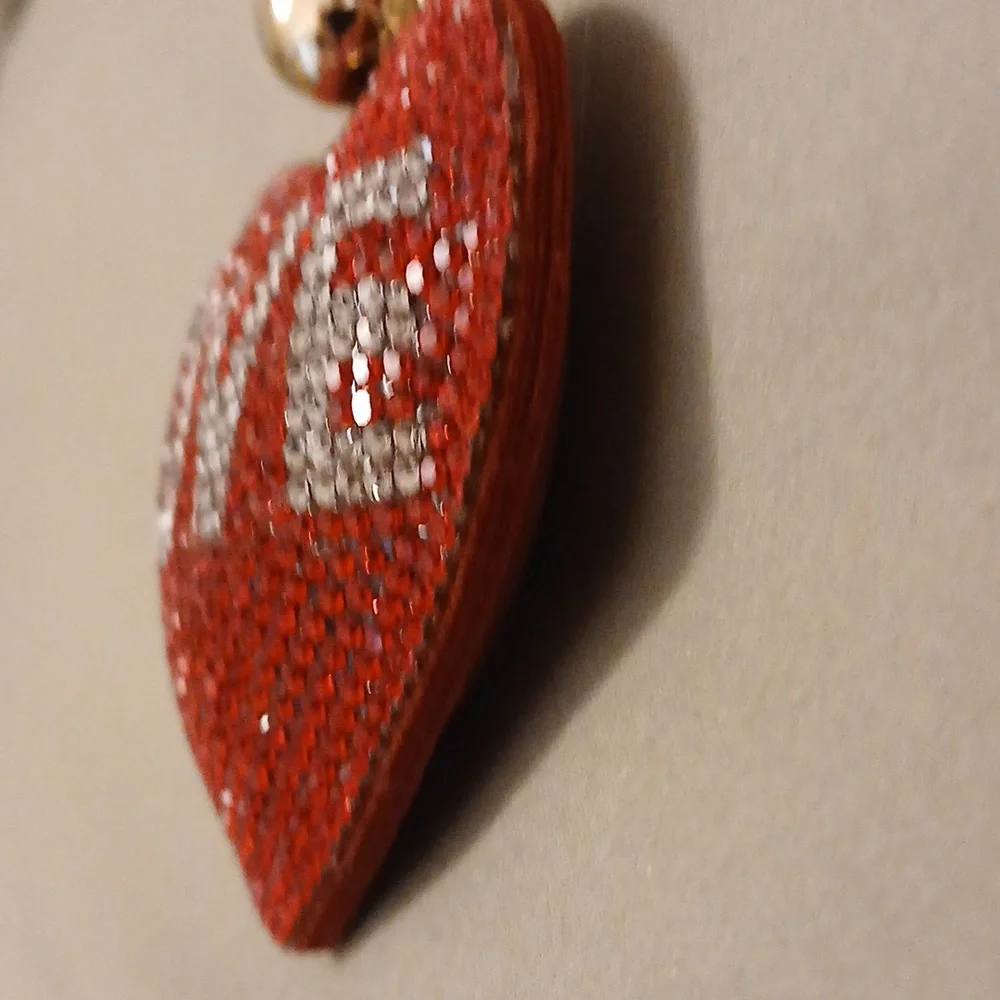 PUFF PILLOW Red Heart Keychain with Gold Accents